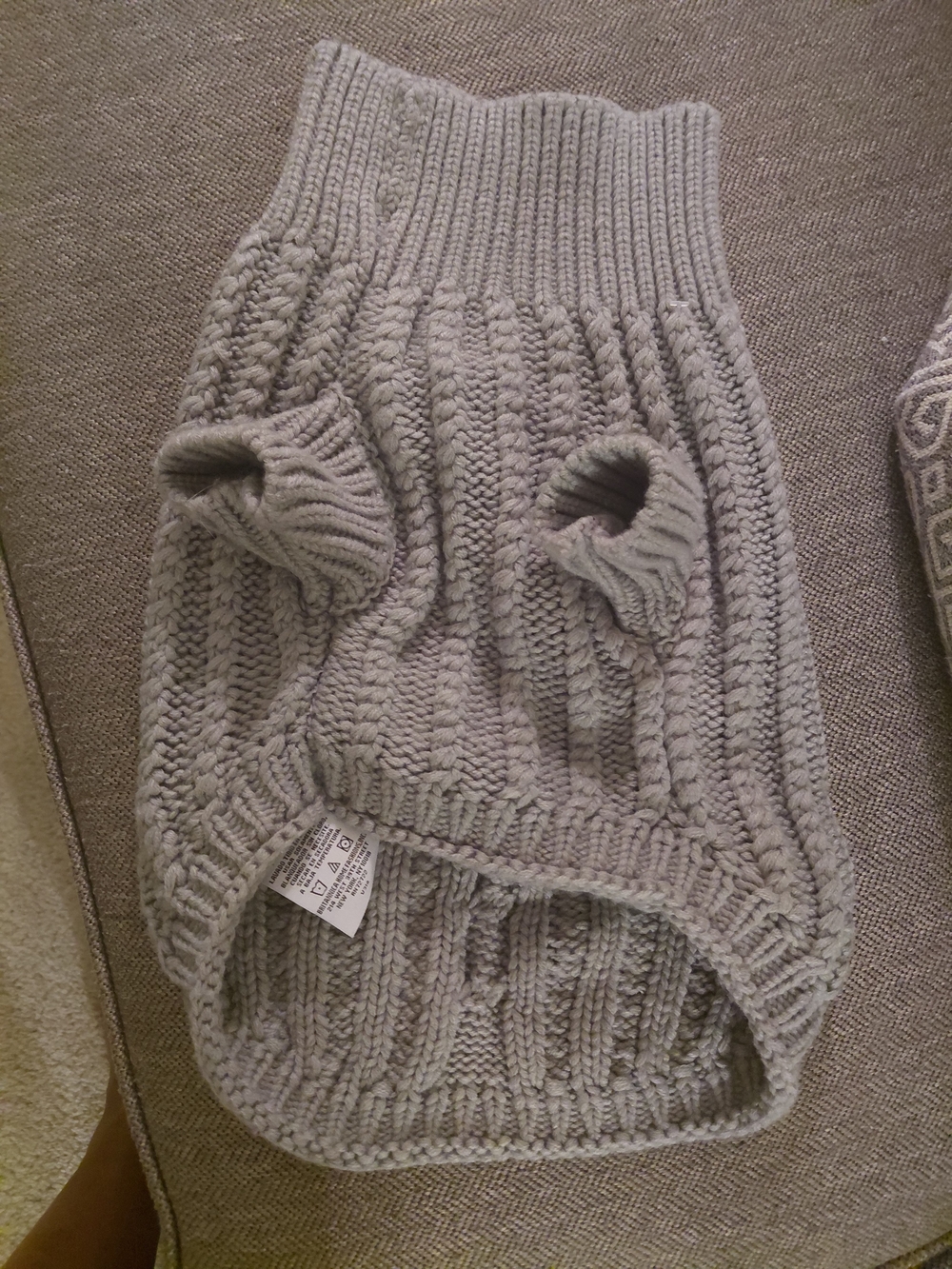 Cable Knit Turtleneck Ugg Dog Sweater - Light Gray - Picture 3 of 6